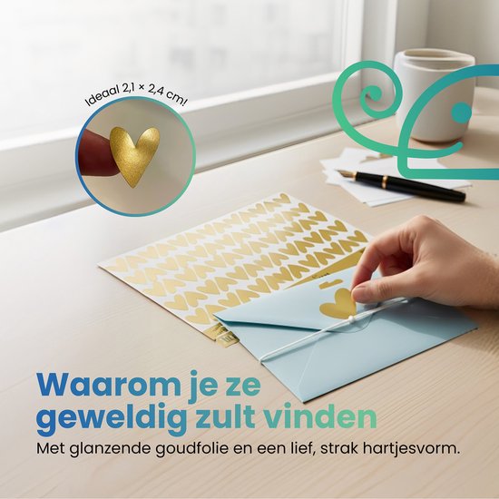 Sluitstickers Hartjes Goud Voordeelset 55 stuks - Sluitzegels hartjes - inpakken - kado - huwelijk - gifst - bestelling - bedankt - Geboorte -