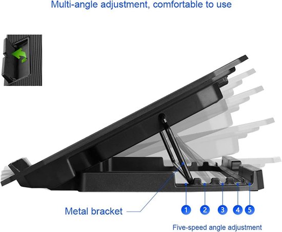 Laptop Stand Fan | Dubbele Ventilator Laptop Koeler | Draagbare Laptop Koelstandaard, Verstelbare Hoogte Opvouwbare Metalen Ergonomische Laptop Koelstandaard voor Metalen Koelpad Laptop