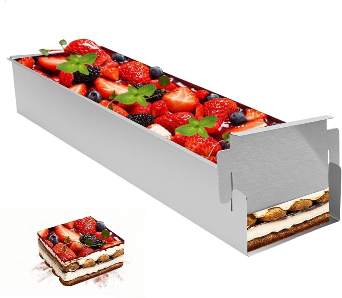 Unyqoos® Verstelbaar rechthoekig bakframe van roestvrij staal voor diverse cakes