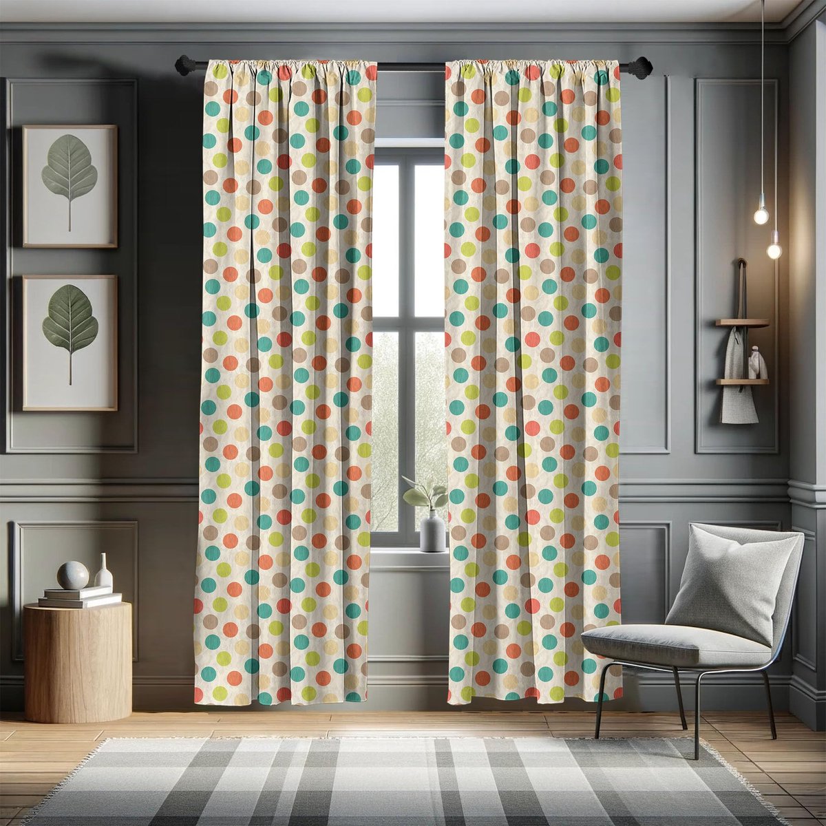 ABAKUHAUS Retro gordijnen – 2x75x175 cm – microvezel, multicolor, roedezak Mehrfarbig