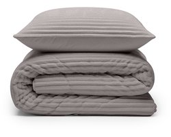 Sleeptime 2 in 1 Teddy Rib Dekbed zonder Overtrek - Dekbed Inclusief Slopen - 140 x 200 cm - Taupe/Grijs