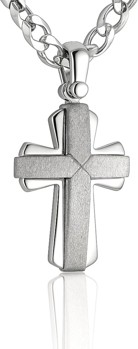 Heren Zilveren Kruis Ketting 925 Sterling Zilver met Karabijnsluiting