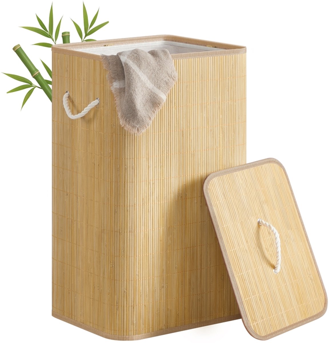 Wasmand – Bamboe – Met deksel – Uitneembare waszak