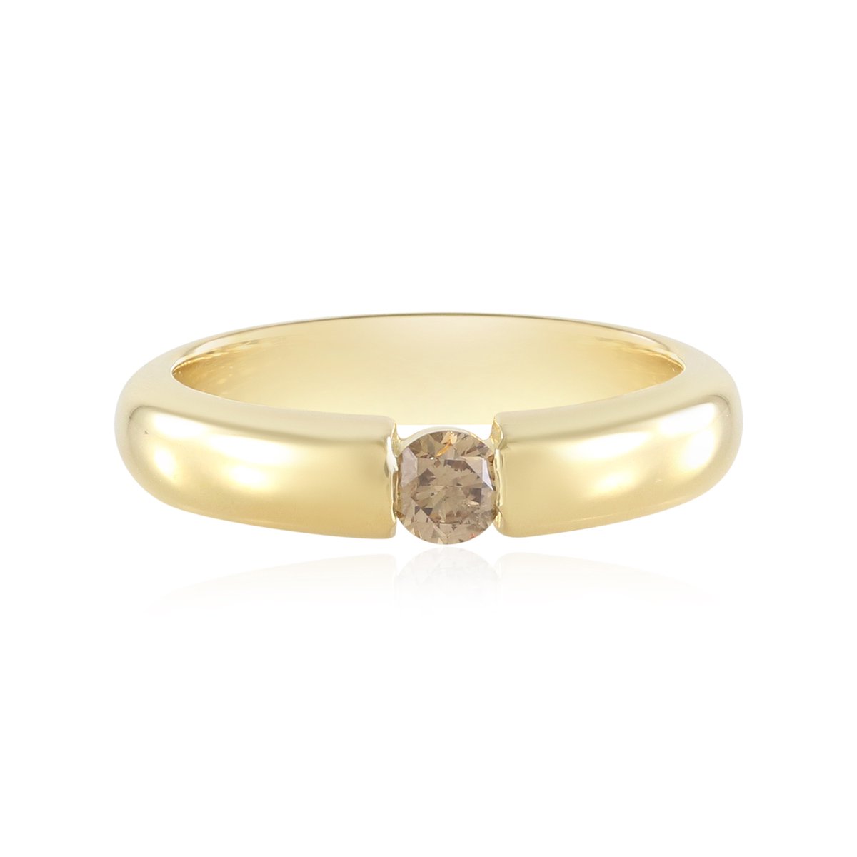 Cavill - Zilveren Ring met 0,225 ct I2 Bruine Diamant - 925 Sterling Zilver Verguld - Ronde Briljant Bezel Setting - Luxe Handgemaakte Ring