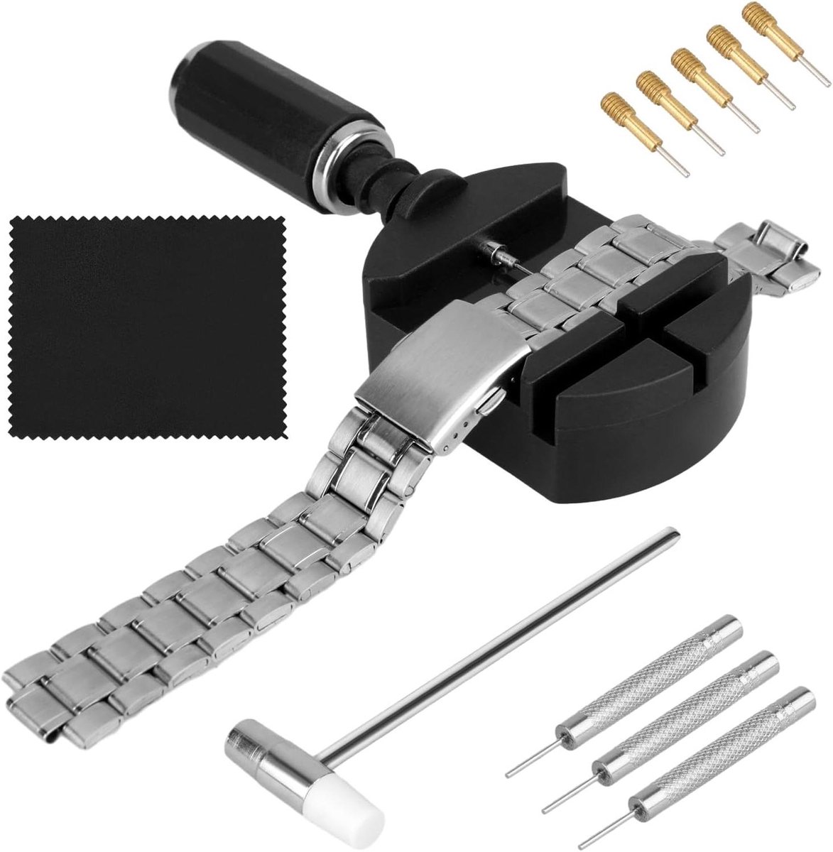 Horlogeband reparatieset - horlogebandjes - gereedschap - 11-delig - horlogeregelaar - reparatieset - horloge stiften - hamers - veerveren - instellen - gereedschap - horloge - accessoires - reparatie - horlogemakers - horlogeband repareren