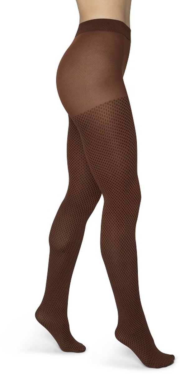 Bonnie Doon Grafische Panty 50 Denier Bruin Dames maat 42/44 XL - Grafisch - Ruiten Print - Gladde Naden - Maximaal Draagcomfort - Chique Panty - Feestelijk - Fencing Tights - Mocha - BP051980.286