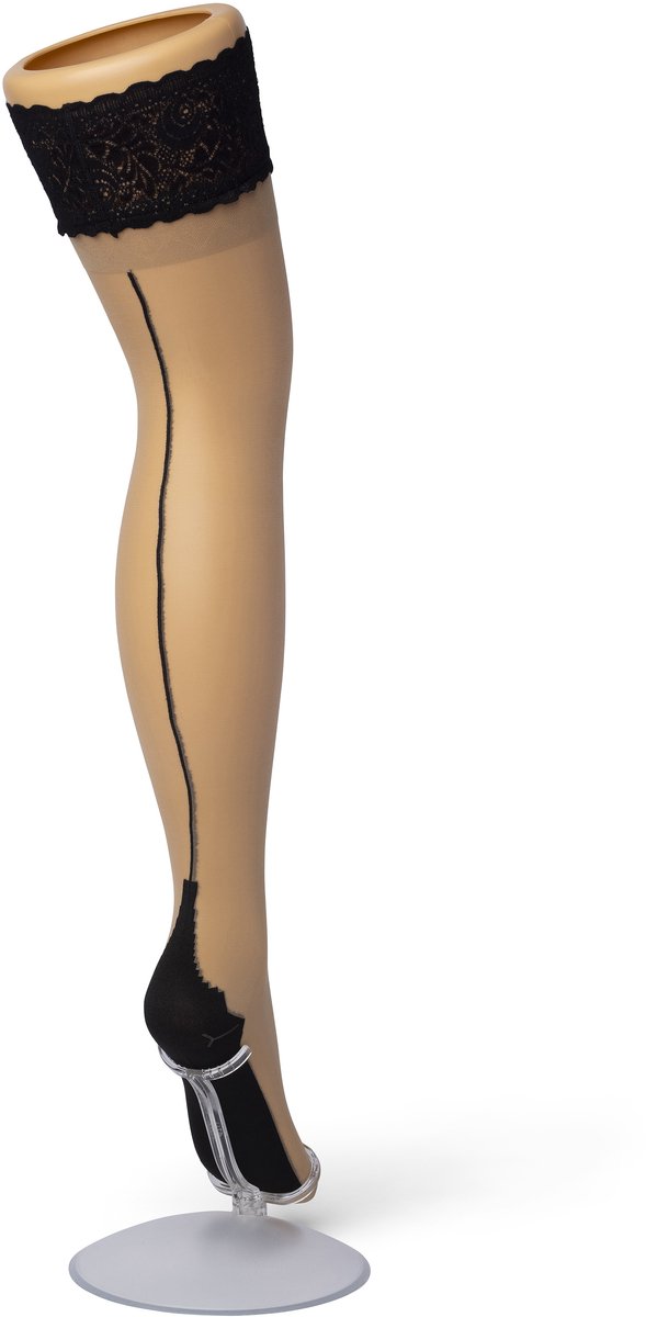 Bonnie Doon Dames Hold Up met Bies maat L/XL Beige - Brede Band met Siliconen - Classic Lace Hold Up - Zakt niet af - Bies aan Achterkant - Panty zonder Broekje - Blijven Perfect Plakken - Panty Kousen - Huidskleur - Nude - BP201704.297