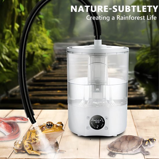 Luchtbevochtiger voor reptielen, 4 liter, grote terrariumrookmachine met intrekbare buis, ultrastille verstuiver voor reptielen, amfibieën, vochtige planten