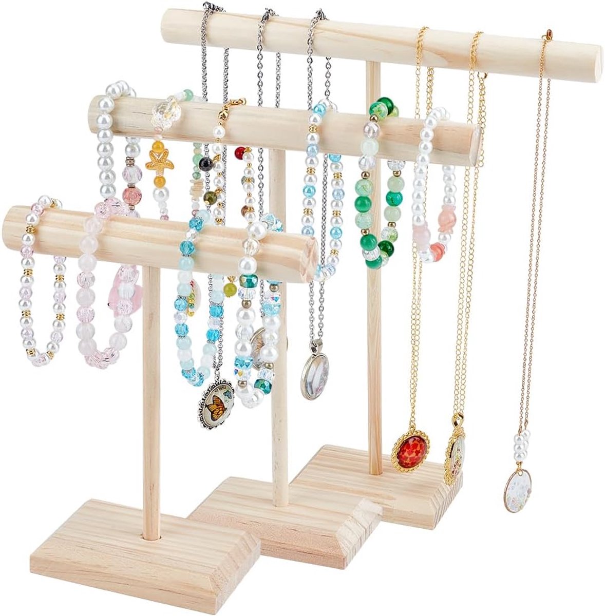 3 Sizes Wooden Bracelet Display Stands - T-Bar Chain Holder - Bangle Storage Rack - Watch Holder Stand - Jewelry Hanger Displays Organizer voor Shop - Suppliers Showcase - Verkoop