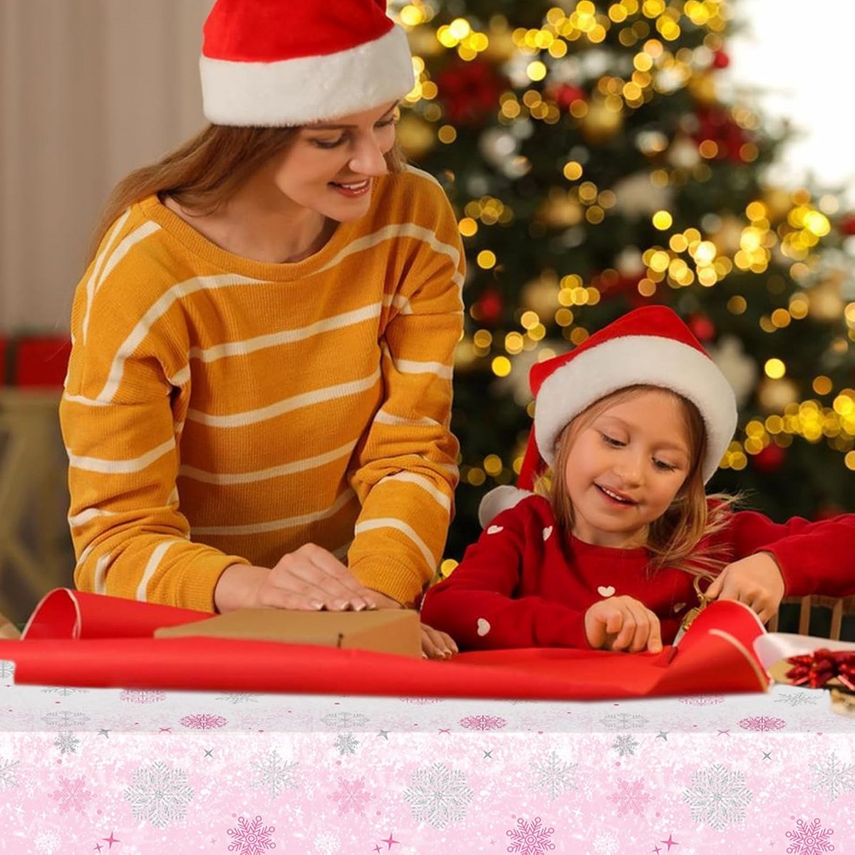 2 Stuks Feestelijke Kerst Tafelkleed Decoraties Sneeuwvlok Tafelkleden Rechthoekig