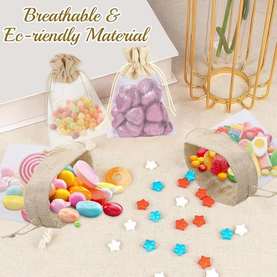 Carehabi - 100 stuks organzazakjes, witte organzazakjes, 7 x 9 cm, cadeauzakje organza, sieradenzakjes, bruiloftszakjes, lavendelzakjes, bruiloftsfavoriet