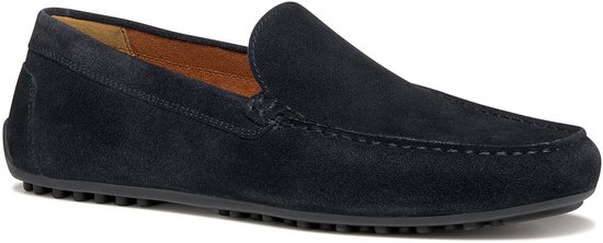 Mocassins bleu marine en daim, avec surpiqûres sur le devant.