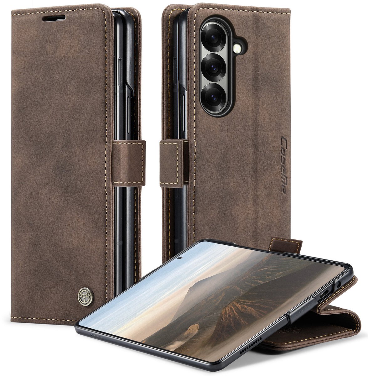 Caseme Geschikt voor Samsung Galaxy Z Fold 7 bookcase stand hoes - Coffee