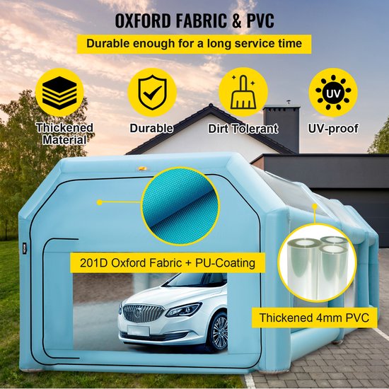 VEVOR Opblaasbare Spuitcabine Blauw Werktent 8x4x3M Lakcabine van 210d Oxford-Stof en Pvc met Inflatieventilator en Ventilatieventilator voor Het Schilderen van Auto'S, Kamperen In De Buitenlucht, Enz van Vevor — afbeelding 3