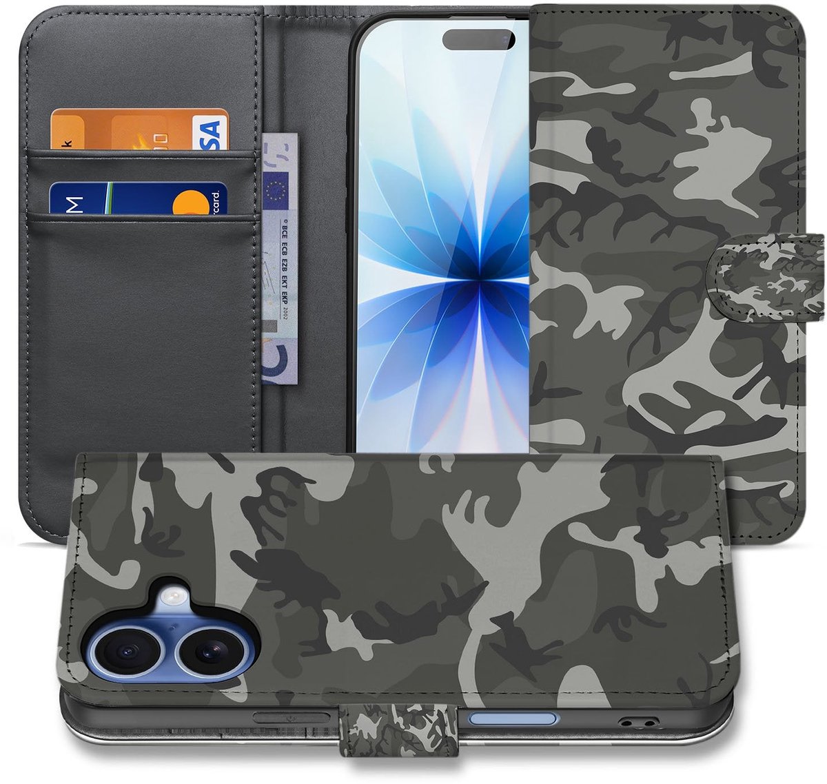 Apple iPhone 17 Portemonnee Hoesje Army Light Camouflage TPU