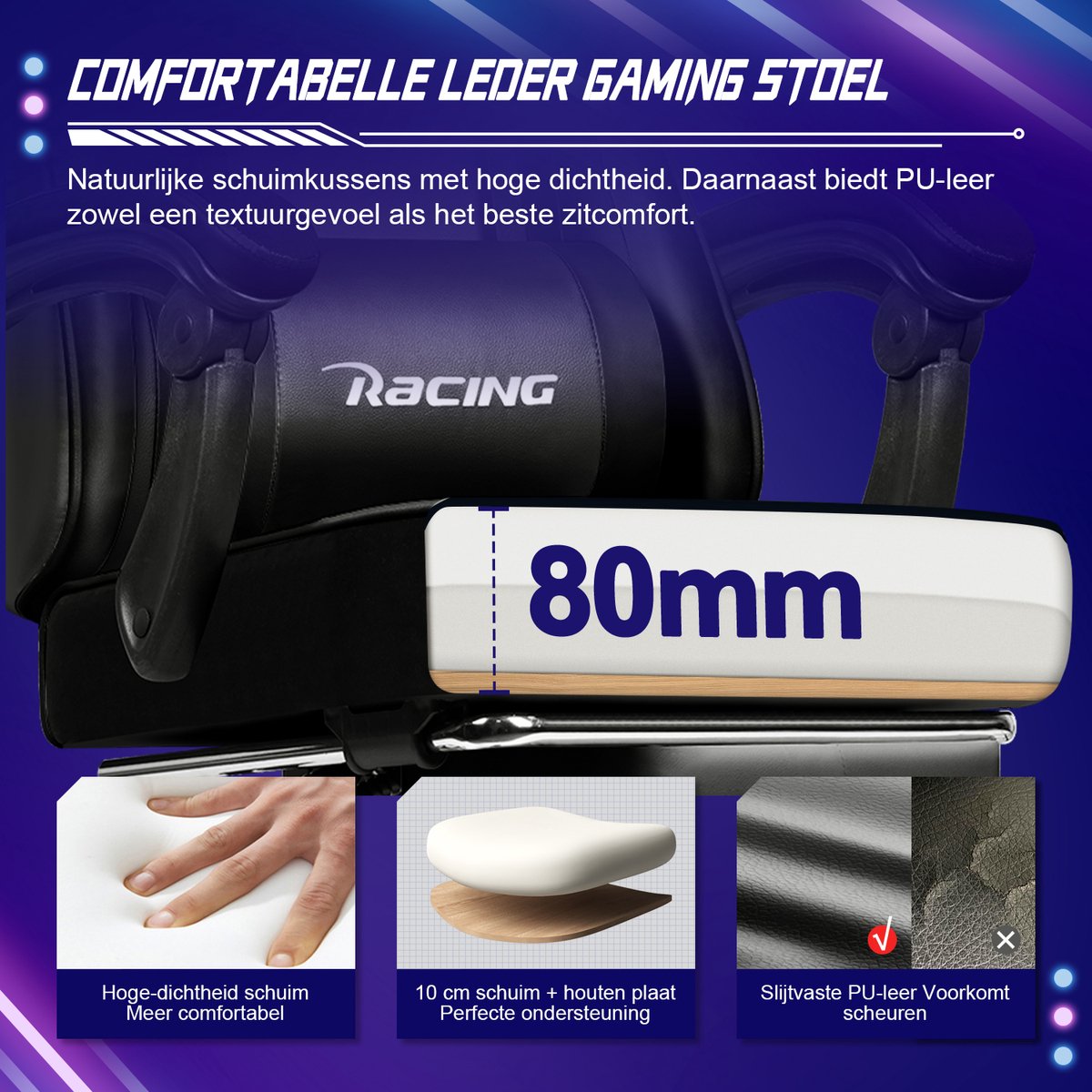 Elekiatech Gaming Stoel Model B Grijs 90°-170° Verstelbaar - afbeelding 2