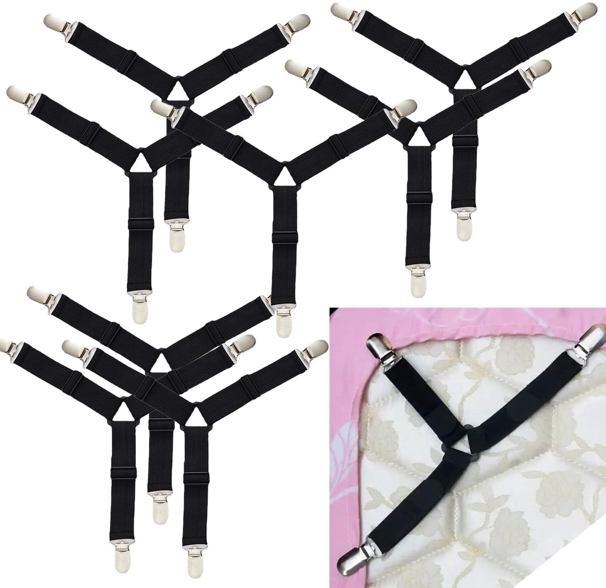 IMPERATORIS® Bedlaken Spanners - Lakenspanners - Elastische Bretels voor Hoeslaken - Verstelbaar - Voorkomt Verschuiven - 8 stuks