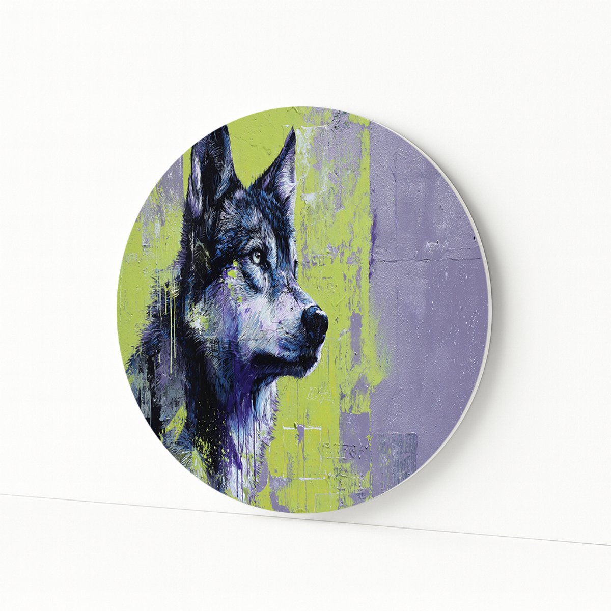 Wolf graffiti – wandobject rond – Forex muurcirkel – 60x60 cm