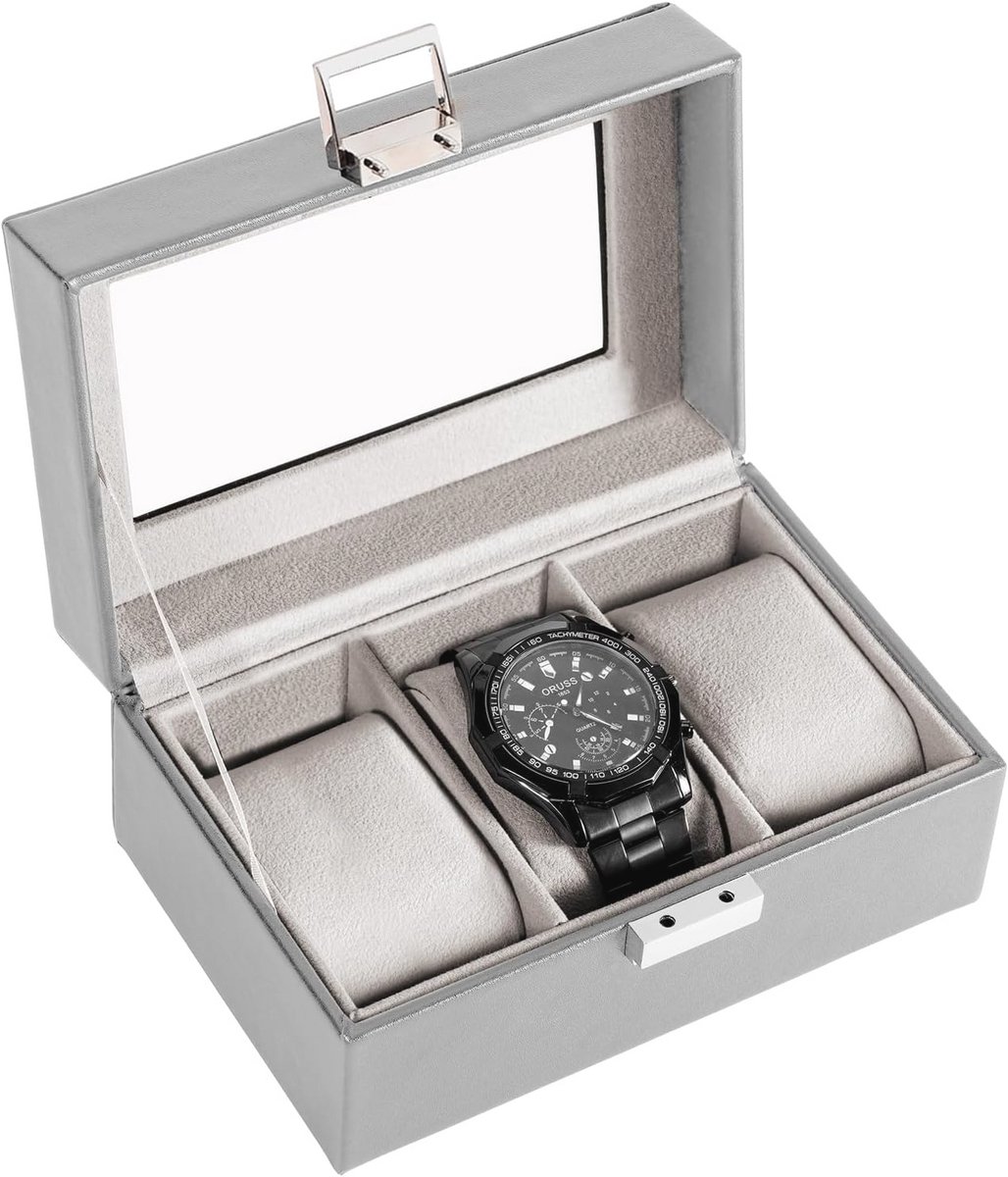 Horloge Doos voor Heren - 3 Slot Luxe Horloge Organizer met Glazen Deksel