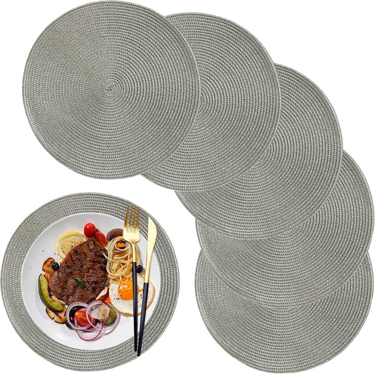 Ronde Wasbare Placemats 32 cm - Hittebestendig - 6 stuks - Grijs