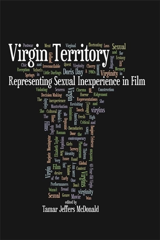 Couverture de livre avec le texte "Virgin Territory" en gros caractères, en forme d'arbre, avec du texte plus petit à l'intérieur.