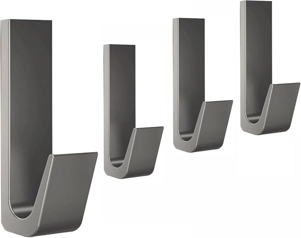 Zelfklevende handdoekhouder zonder boren - 4 stuks aluminium haken tot 20 kg grijs