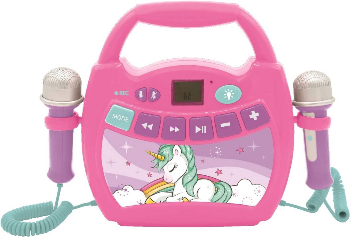 Draagbare Kinderkaraokespeler met Microfoons, Lichteffecten en Stemvervorming – Pink