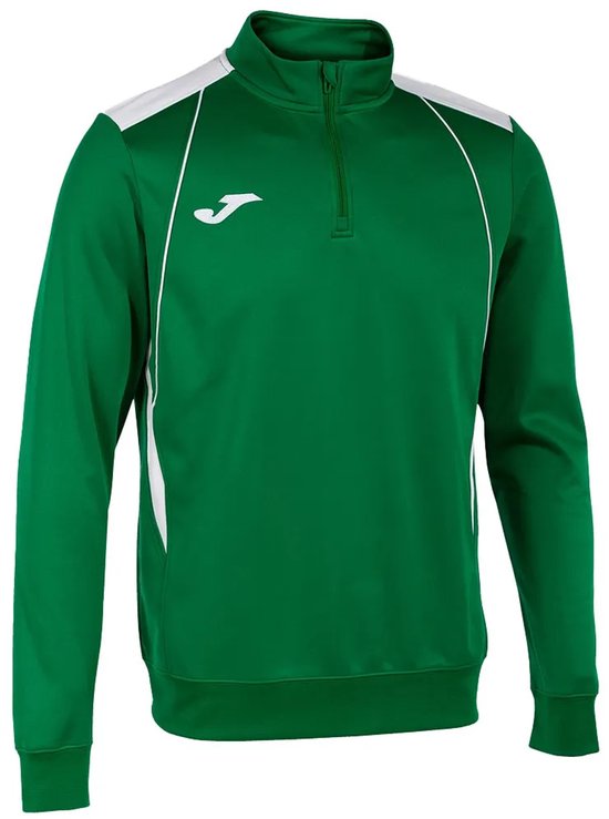 Groene Joma sweater met halve rits, witte accenten op de schouders en zijkanten.