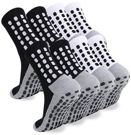 LYPPUL 6 Paar Voetbalsokken Met Antislip Gripzool – Sportsokken Voor Voetbal, Basketbal, Tennis En Hardlopen (Wit)