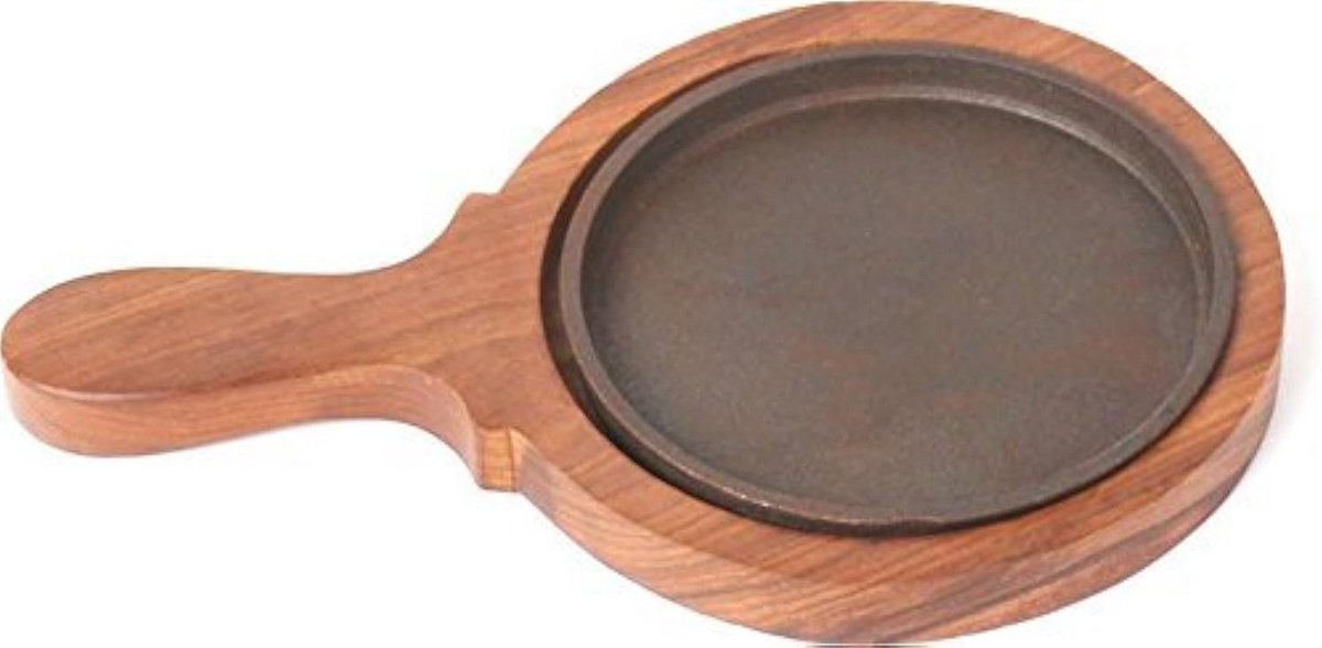 Rond sissend fajitabord met houten handgreep