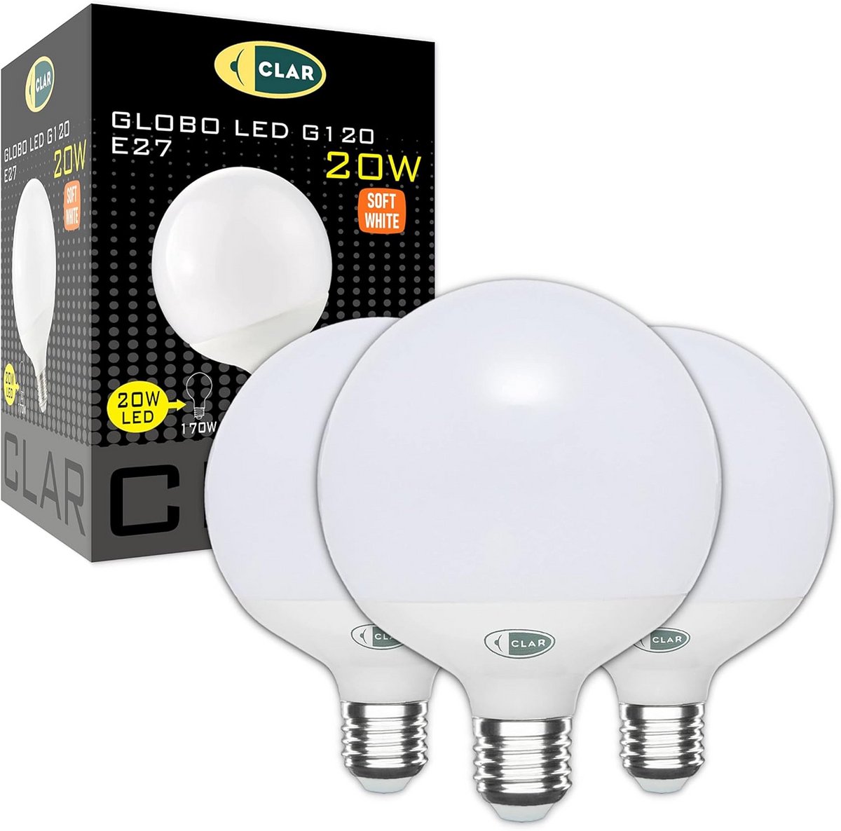 Grote Globe LED Lamp E27 20W 2050 Lumen 3000K Warm Licht – Set van 3