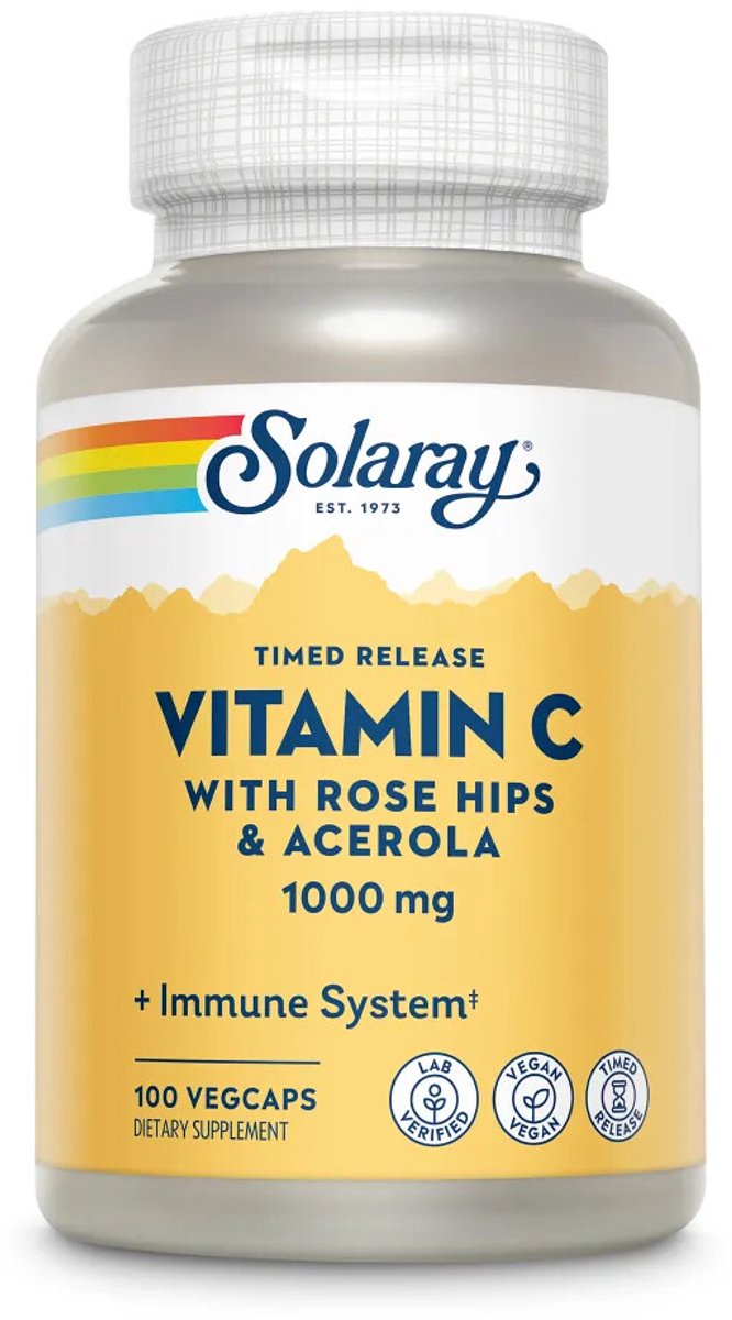 Solaray - Vitamine C 1000mg met Rozenbottel & Acerola Vertraagde Afgifte - 2 x 100 vegacapsules - Voordeelverpakking