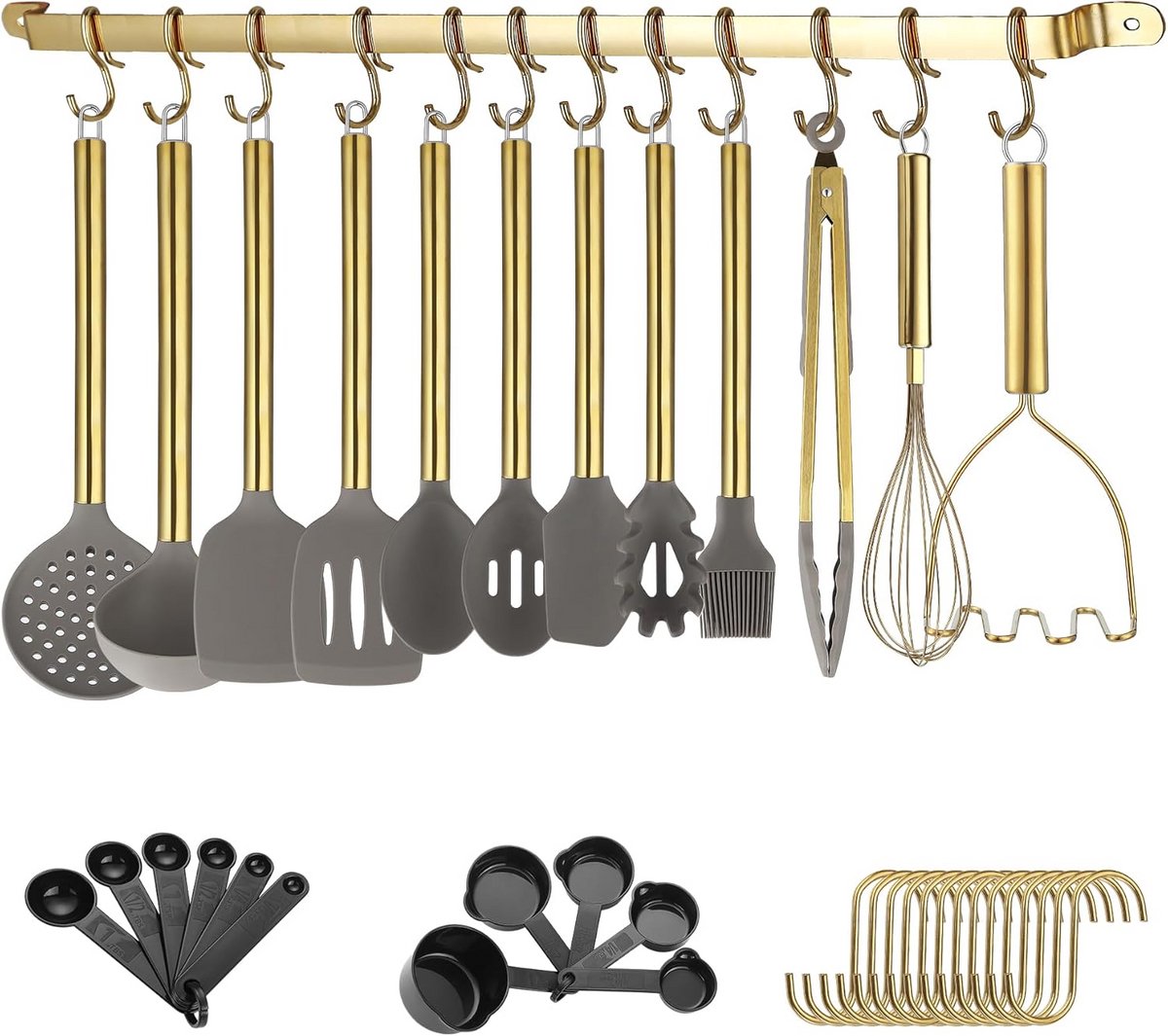 38-delige Gouden Keukengerei Set - Anti-Aanbak Spatels, Lepels en Gadgets - Vaatwasmachinebestendig