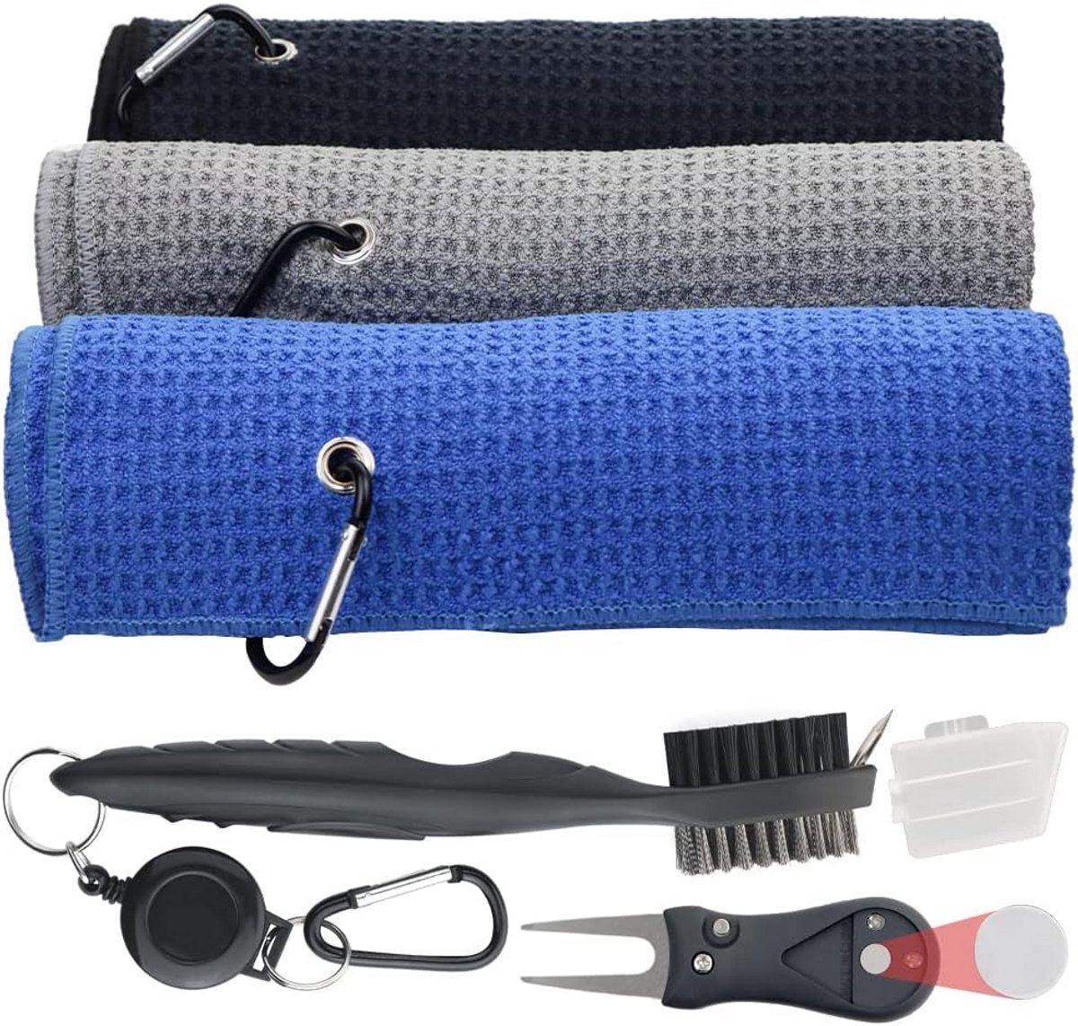 Golf Handdoek Set met Golfborstel en Divot Tool