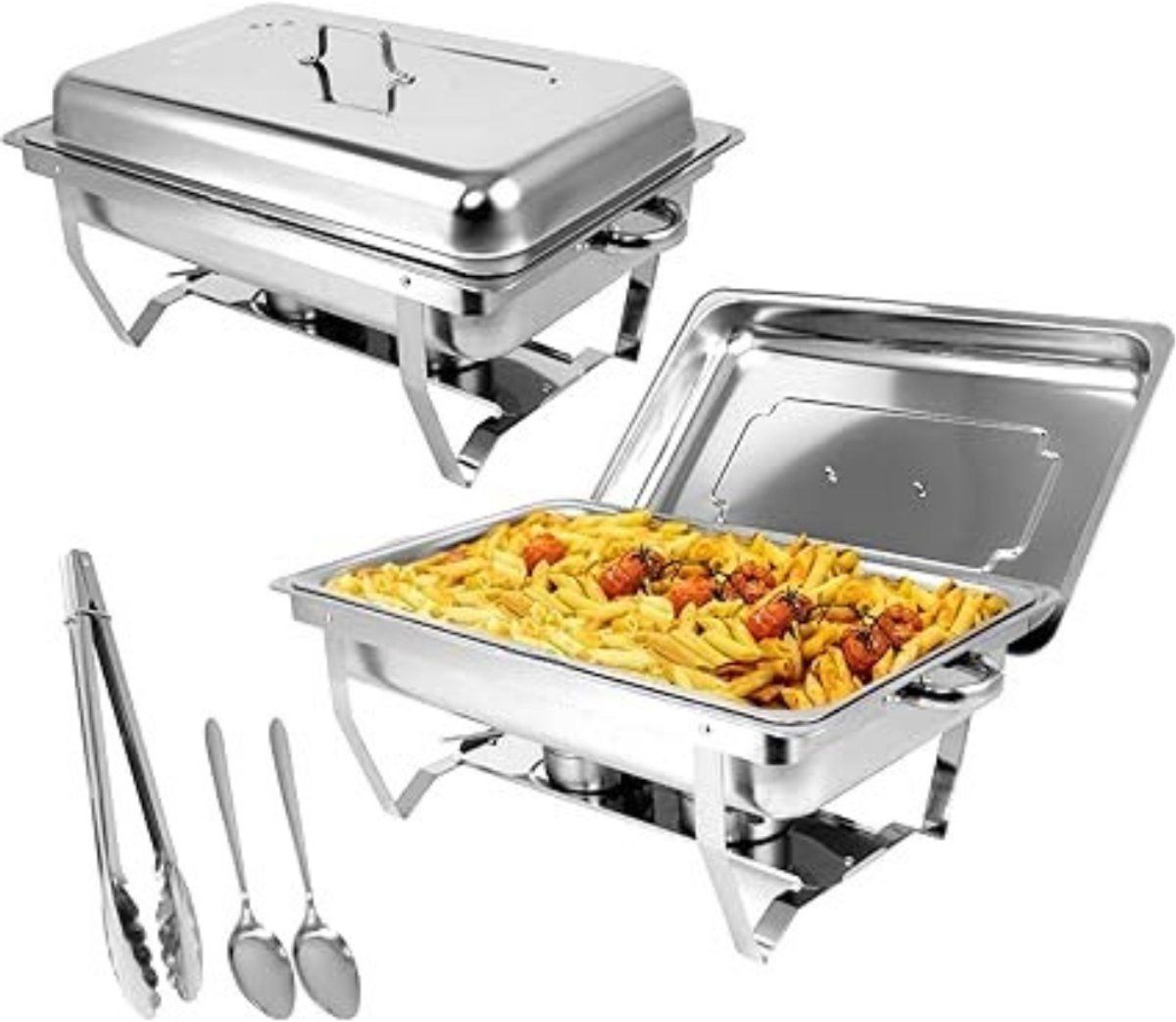 MMP® Buffetwarmer - Warmhoudplaat - Chafing Dish - Set 9L Roestvrijstalen Verwarmingsbak - 62x30x35cm - Zilver