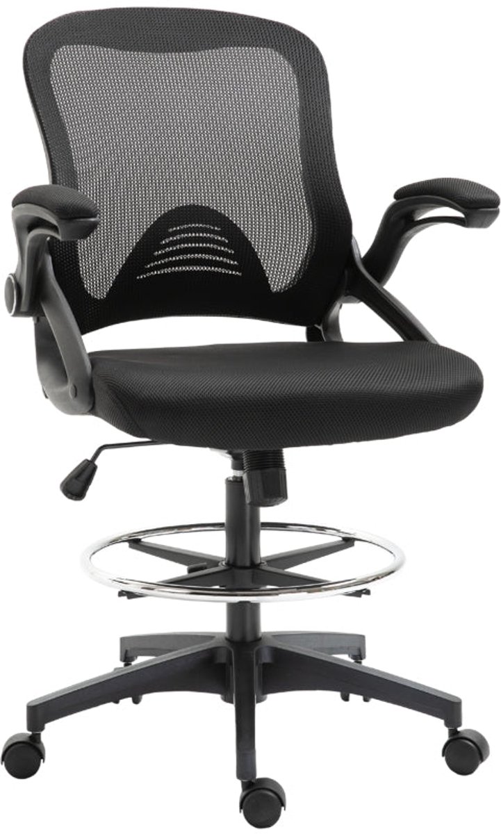 Merax Ergonomische Hoge Bureaustoel met Voetsteun - Verstelbare Sta-Stoel met Opklapbare Armleuningen - Draaibare Werkstoel voor Sta-Bureau - Zwart - 120 kg