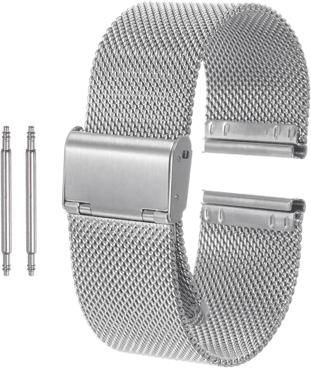 E-Ambar - Roestvrijstalen mesh horlogeband 24 mm - snelsluiting - verstelbare metalen armband - unisex - zilverkleurig.