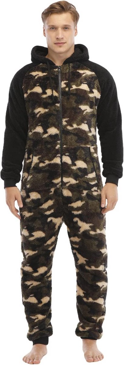Warme Fleece Onesie Pyjama met Capuchon voor Heren - Zachte Jumpsuit voor Herfst en Winter