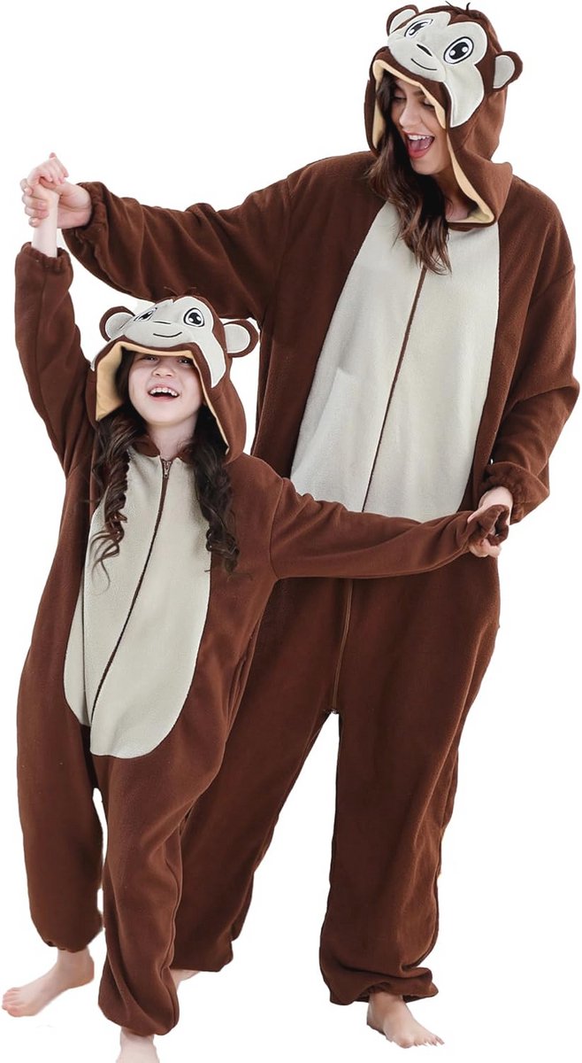 Zachte flanellen pyjama met capuchon voor volwassenen en kinderen, schattige dieren kostuums voor winterfeestjes