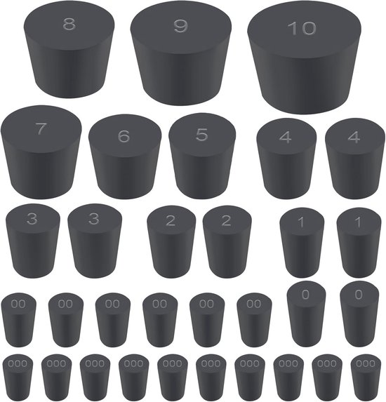 KINDPMA 22 stuks rubberen stop, wit, massief rubber, stop in 10 maten, laboratoriumstekker, volledig rubberen stop, laboratoriumrubberen stop, buis, tank, fles, push-in afdichtstop