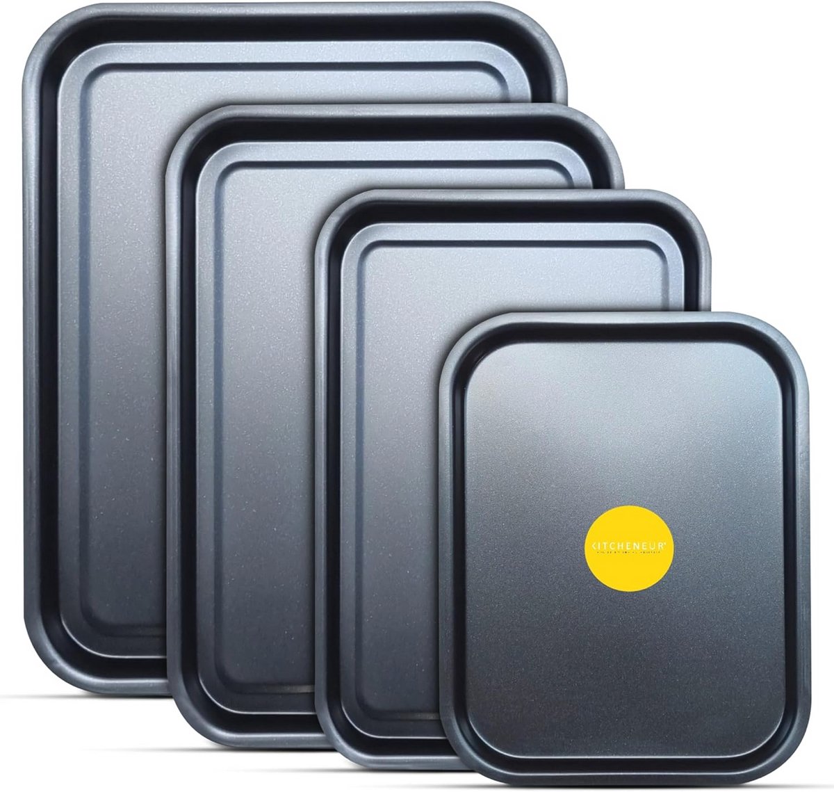 Bakplaat en Braadslede Set 4-Pack in Zwart met Anti-aanbaklaag 38cm 35cm 32cm en 28cm Vaatwasmachinebestendig