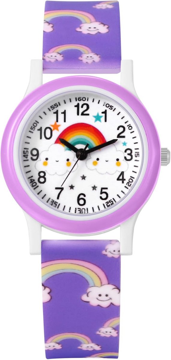 Kinderen Silicone Polshorloge met Regenboog Wolkenpatroon - Analoog Kwarts Sporthorloge voor Jongens en Meisjes