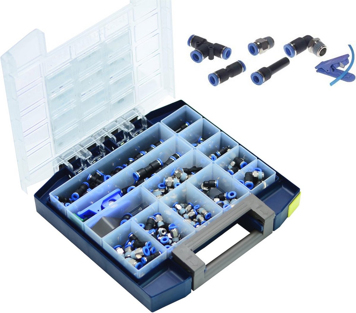 160-delige Multibox pneumatische steekverbinding connector set met slangsnijder