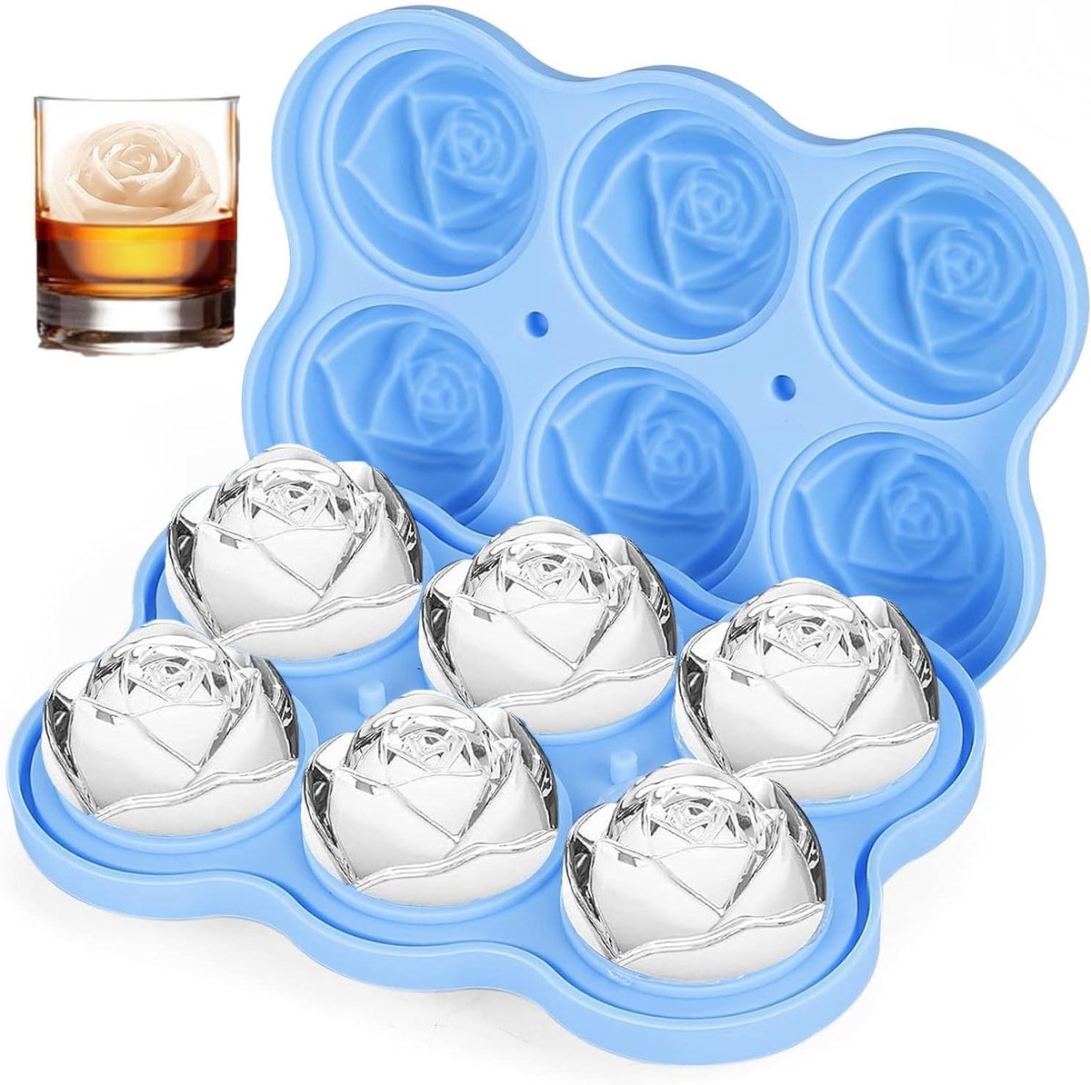 Siliconen ijsblokjesvorm met 6 rozen - Whisky Cocktails Sap - Bloemmotief
