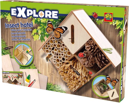 SES Creative - Explore - Insectenhotel - Zelf Maken Voor Kinderen - Van Echt Hout - Inclusief Lijm, Verf en Penseel - Educatief Knutselpakket - Leerzaam Buiten Speelgoed Vanaf 5 Jaar