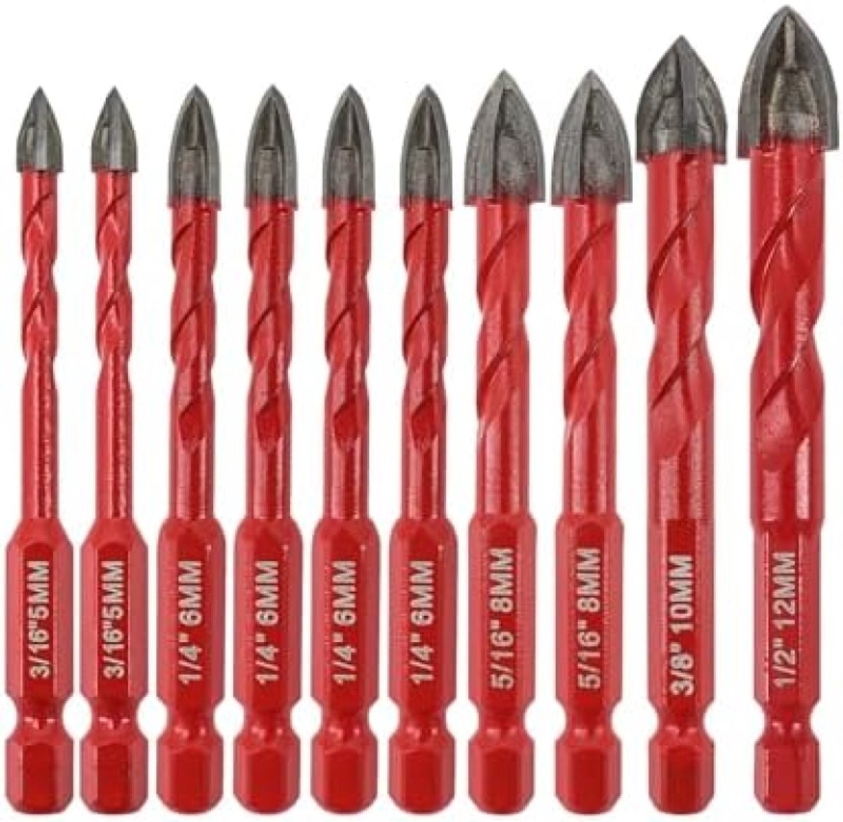 Tegelboorset 10 stuks - Metaalboor set - Gaten boren - Hardmetalen punt - 5 tot 12 mm