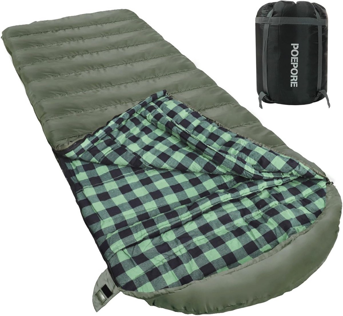 0 Graden Slaapzak XXL voor Koud Weer - 100% Katoen Flanel Oversized Slaapzak voor Volwassenen