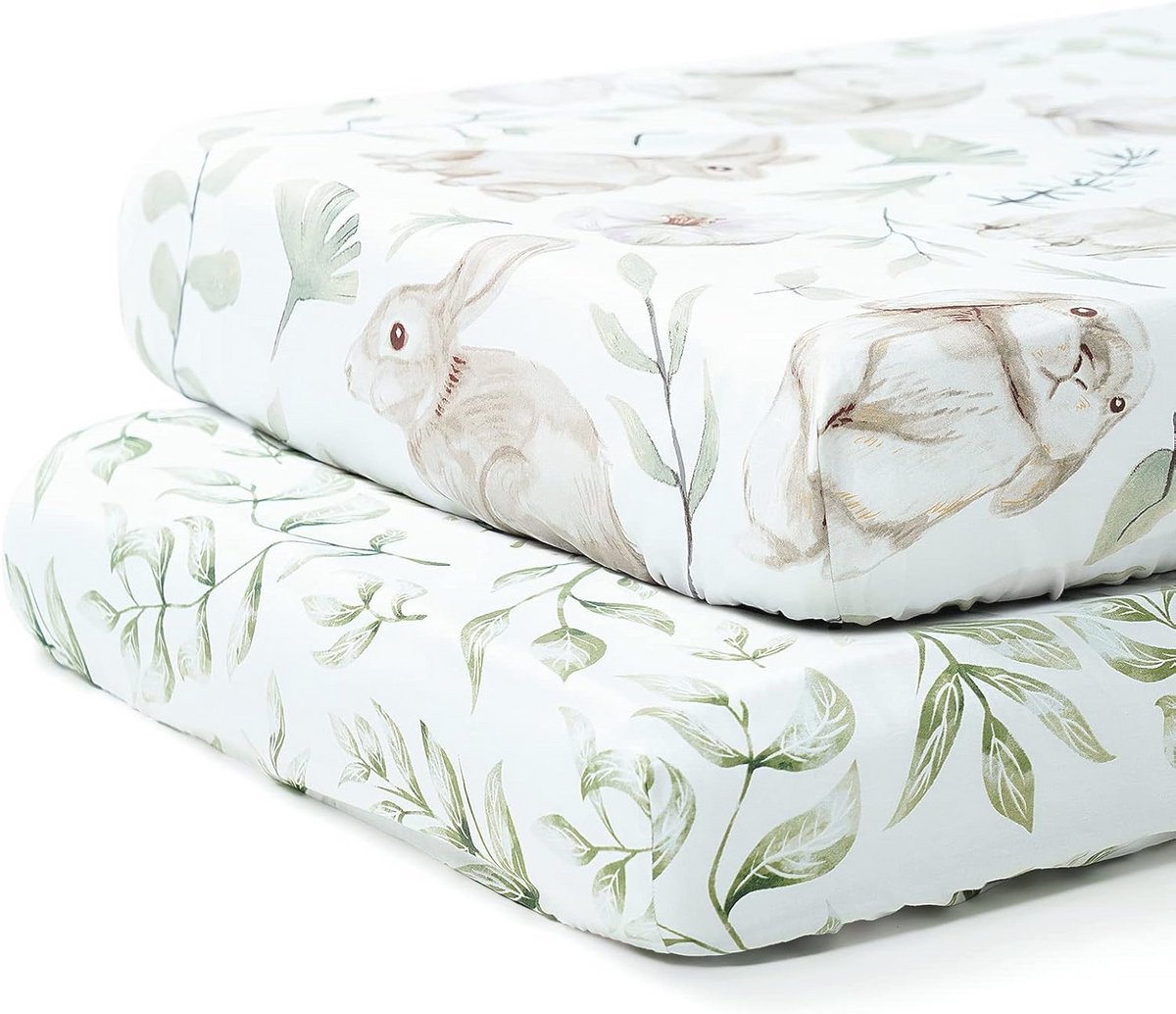 Premium 2-pack babybedje wieglakens 28x52 - ultrazacht 100% katoen, konijn en tuinpatroon, veilig voor baby