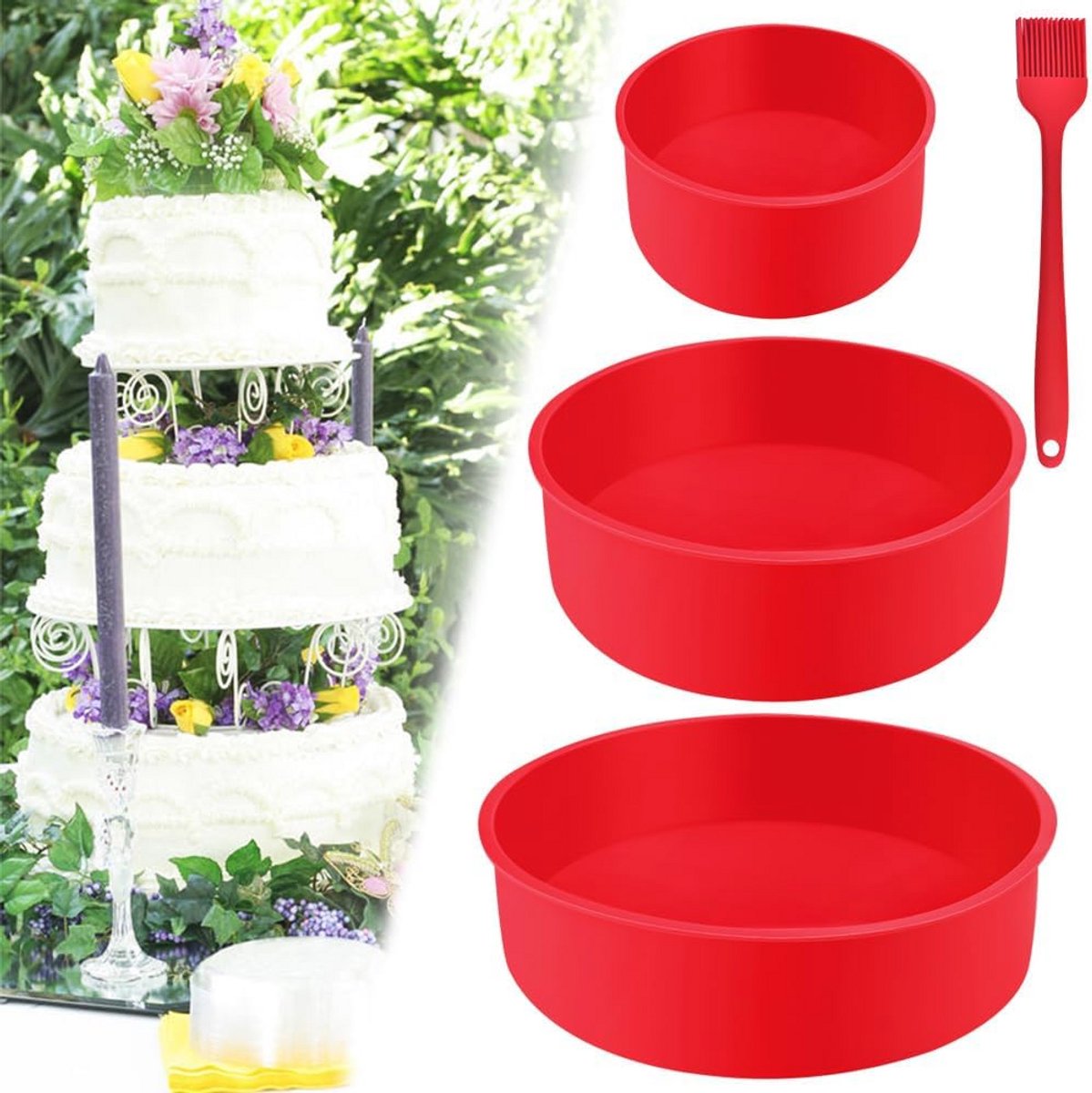 3-delige ronde siliconen bakvormen set - 10/15/20 cm voor luchtfrituur en oven