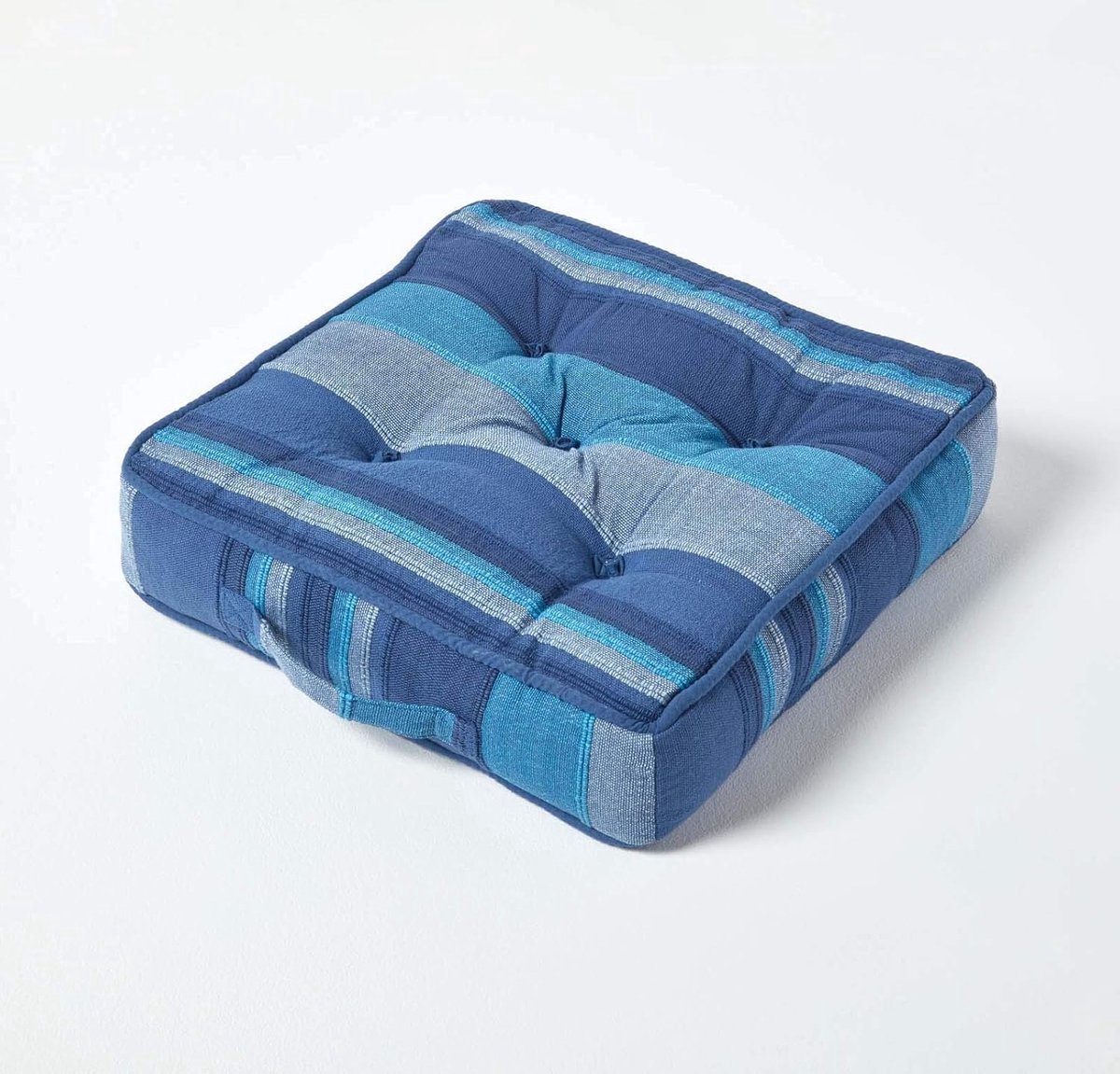 Stunq® Stoelkussen 40 x 40 cm gestreept design 100% puur katoen met polyester vulling in blauw